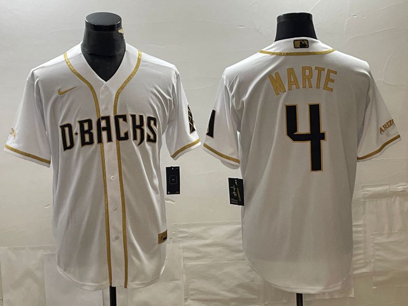 Men Arizona Diamondback #4 Marte White gold Game Nike 2023 MLB Jersey->arizona diamondback->MLB Jersey